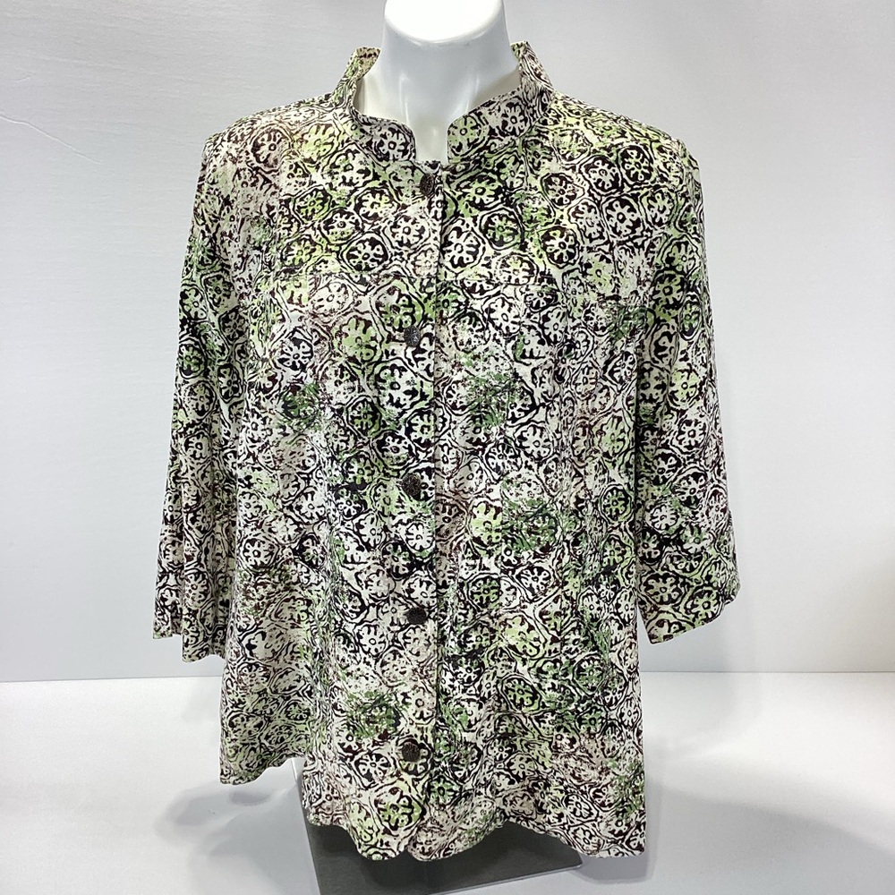 Cj Banks Patterned Button Down Shirt Lagenlook Li… - image 1